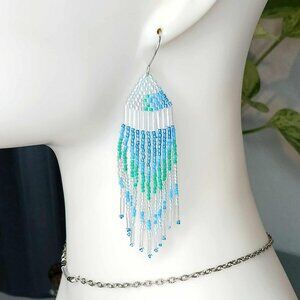 BOGO EARRINGS Boho Beaded Fringe Dangle Earrings, Seed Bead Jewelry